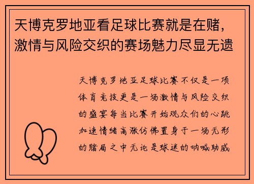 天博克罗地亚看足球比赛就是在赌，激情与风险交织的赛场魅力尽显无遗
